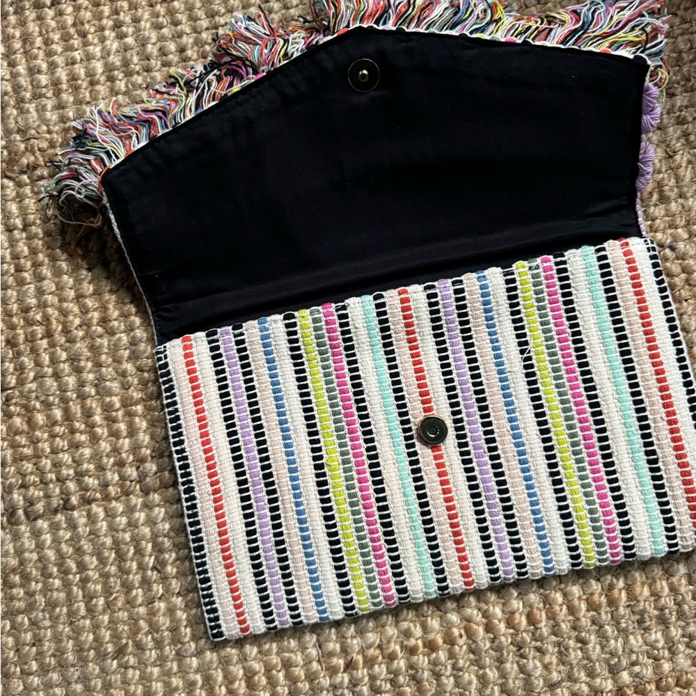 Stella and Dot Handwoven Multicolor Fringe Textile clutch - Picture 3 of 3